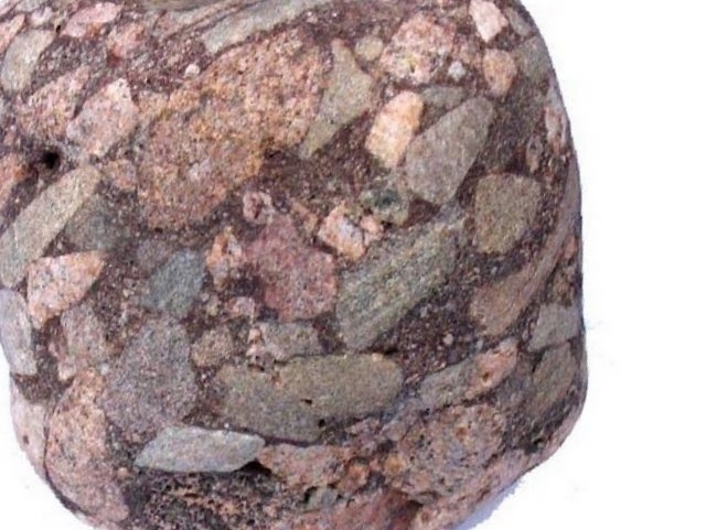 קונגלומרט -סלע הבנוי מחלוקי נחל -אופק עולמי - Conglomerate -fragments of rocks cemented together-Ofek-Olami